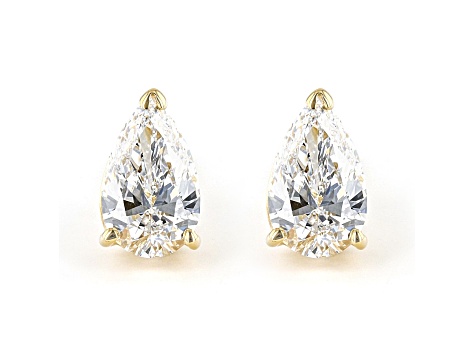 Pear Shape White Lab-Grown Diamond 18k Yellow Gold Stud Earrings 1.50ctw