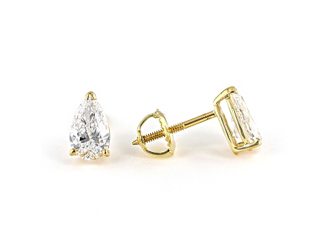 Pear Shape White Lab-Grown Diamond 18k Yellow Gold Stud Earrings 1.50ctw