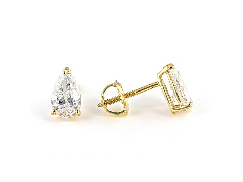 Certified Pear Shape White Lab-Grown Diamond E-F SI 18k Yellow Gold Stud Earrings 1.50ctw