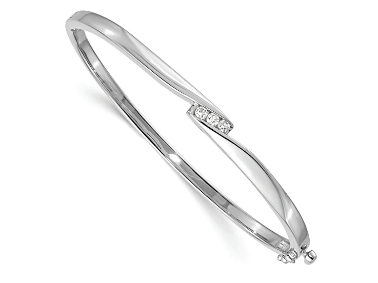 Rhodium Over 14k White Gold 5mm Diamond Hinged Bangle 0.12