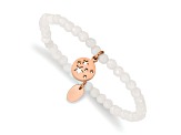 Rose Stainless Steel Polished Stars White Jade Beaded Stretch Bracelet