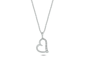 White Lab-Grown Diamond F-G SI1 Rhodium Over Sterling Silver Heart Pendant With Chain 0.18ctw