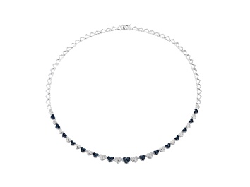 Picture of Blue and White Diamond Rhodium Plated Sterling Silver Heart Tennis Necklace 0.10ctw