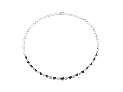 Blue and White Diamond Rhodium Over Sterling Silver Heart Tennis Necklace 0.10ctw