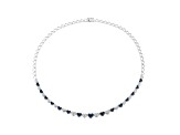 Blue and White Diamond Rhodium Plated Sterling Silver Heart Tennis Necklace 0.10ctw