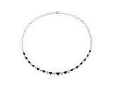 Blue and White Diamond Rhodium Over Sterling Silver Heart Tennis Necklace 0.10ctw