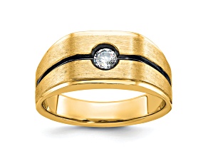 10K Yellow Gold Men's with Black Rhodium Satin Diamond Ring 0.20ctw