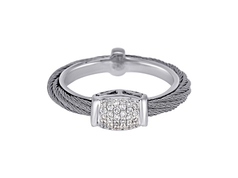 Diamond Stainless Steel and 18K White Gold Cable Ring