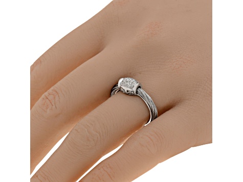Diamond Stainless Steel and 18K White Gold Cable Ring
