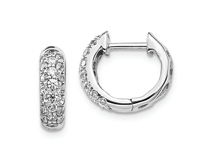 Rhodium Over 10k White Gold 1/2" 0.66ctw Diamond Hinged Hoop Earrings