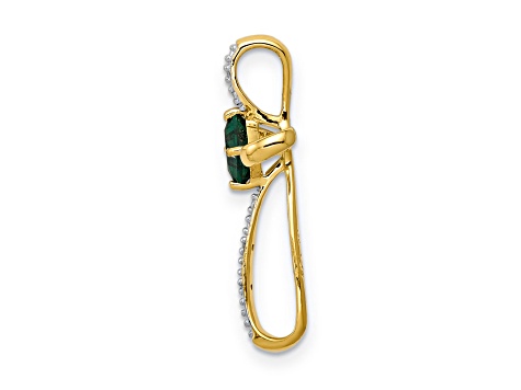 14k Yellow Gold and Rhodium Over 14k Yellow Gold Lab Created Emerald and Diamond Cross Slide