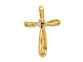 14k Yellow Gold and Rhodium Over 14k Yellow Gold Lab Created Emerald and Diamond Cross Slide