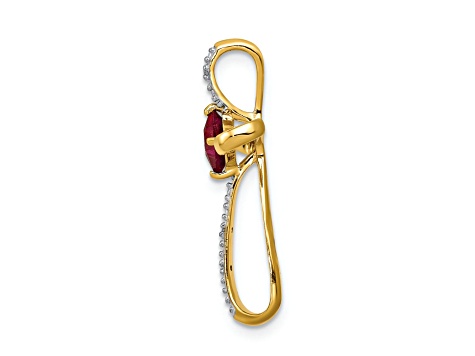 14k Yellow Gold and Rhodium Over 14k Yellow Gold Lab Created Ruby and Diamond Cross Slide