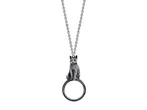 1928 Jewelry Pewter Cat Magnifying Glass Pendant Necklace