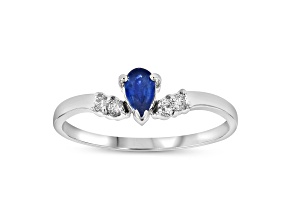 0.33ctw Pear Shaped Sapphire and Diamond Ring in 14k White Gold