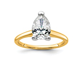 14K Yellow Gold With White Gold Accents 2 ct. G H I True Light Pear Moissanite Solitaire Ring