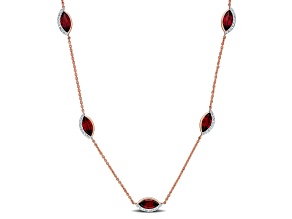 Garnet and Diamond 14K Rose Gold Station Necklace 3.58ctw