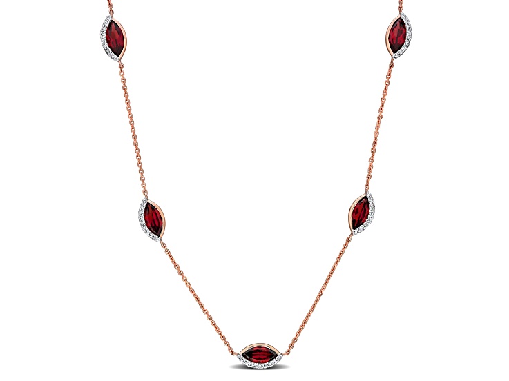Garnet and Diamond 14K Rose Gold Station Necklace 3.58ctw