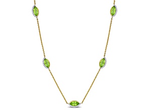 Peridot and Diamond 14K Yellow Gold Station Necklace 3.02ctw
