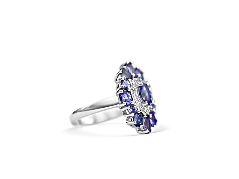 Rhodium Over Sterling Silver Oval Tanzanite and White Zircon Ring 2.10ctw