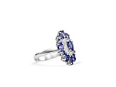 Rhodium Over Sterling Silver Oval Tanzanite and White Zircon Ring 2.10ctw