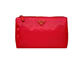 Prada Tessuto Rosso Red Nylon Large Costmetic Case Clutch Bag