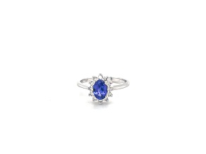 Tanzanite 7x5mm Oval and White Diamond 18K White Gold Ring