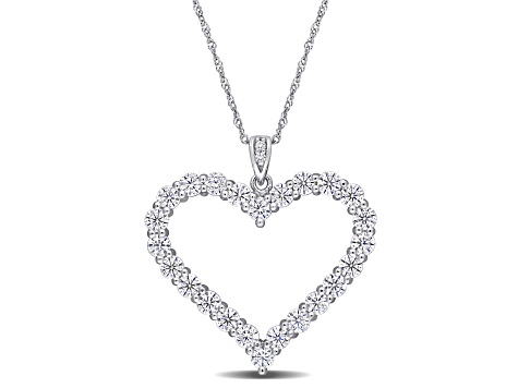 2 2/5 CT DEW Created Moissanite Heart Pendant with Chain in Sterling Silver