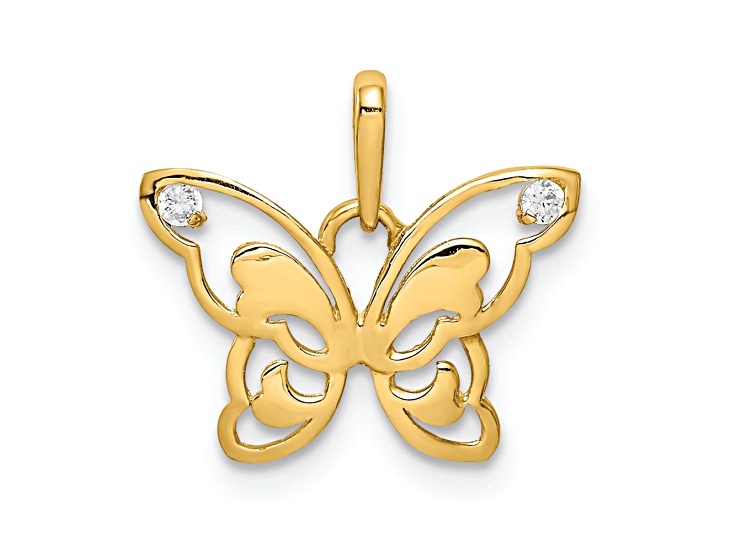 10k Yellow Gold Polished Cubic Zirconia Butterfly Pendant
