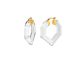 14K Yellow Gold Over Sterling Silver Heart Gem Lucite Hoops in Clear