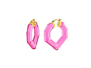14K Yellow Gold Over Sterling Silver Heart Gem Lucite Hoops in Magenta