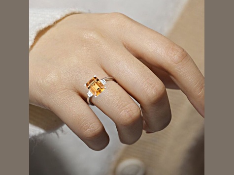 Citrine with White Zircon Accents Rhodium Over Sterling Silver Statement Ring, 5.96ctw