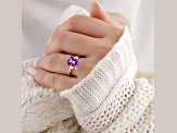 Amethyst with White Zircon Accents Rhodium Over Sterling Silver Statement Ring, 5.96ctw