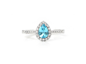 Picture of Rhodium Over Sterling Silver Paraiba Blue Apatite and Lab Grown Diamond Pear Shaped Ring