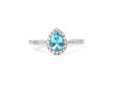 Rhodium Over Sterling Silver Paraiba Blue Apatite and Lab Grown Diamond Pear Shaped Ring