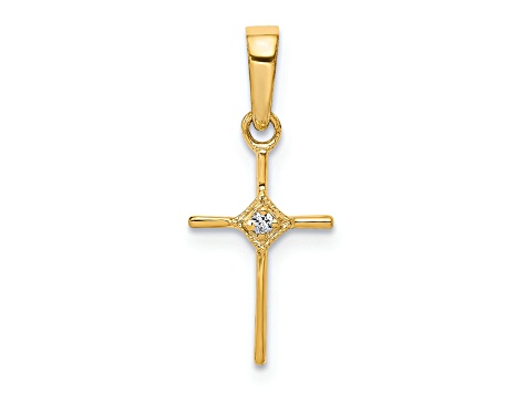 14K Yellow Gold Small 0.01ct. Diamond Cross Pendant