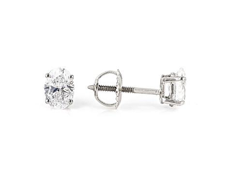 Certified Oval White Lab-Grown Diamond E-F SI 18k White Gold Stud Earrings 1.00ctw