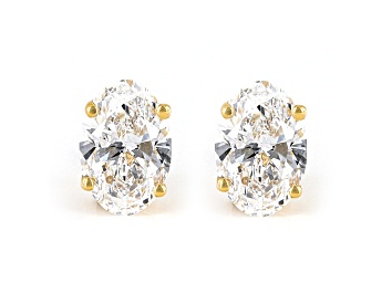 Picture of Oval White IGI Certified Lab-Grown Diamond 18k Yellow Gold Stud Earrings 1.00ctw.