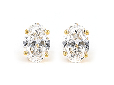 Certified Oval White Lab-Grown Diamond E-F SI 18k Yellow Gold Stud Earrings 1.00ctw
