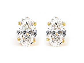 Certified Oval White Lab-Grown Diamond E-F SI 18k Yellow Gold Stud Earrings 1.00ctw