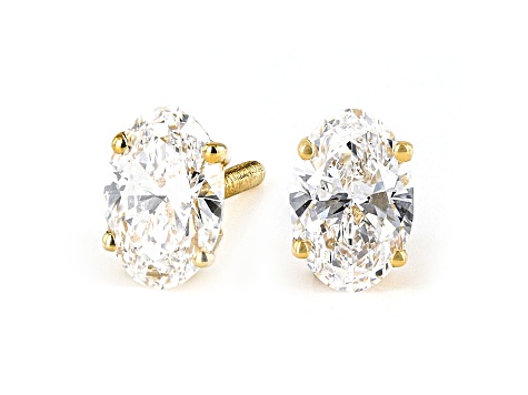 Certified Oval White Lab-Grown Diamond E-F SI 18k Yellow Gold Stud Earrings 1.00ctw