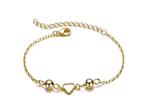 Kids 14k Yellow Gold Plated over Brass with Tiny Heart & Bead Station Charm Bracelet
