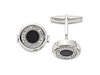 Picture of Sterling Silver Round Onyx and Crystal Cuff Links