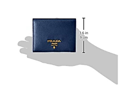 Prada Saffiano Baltico Blue Leather Gold Logo Bifold Snap Prada Saffiano Baltico Blue Leather Gold Logo Bifold Snap