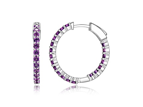 Purple African Amethyst Platinum Over Sterling Silver Hoop Earrings