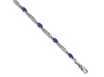 Rhodium Over 10k White Gold Diamond and Amethyst Bracelet