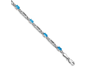 Rhodium Over 10k White Gold Diamond and Blue Topaz Bracelet