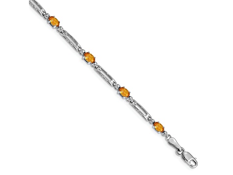 Rhodium Over 10k White Gold Diamond and Citrine Bracelet