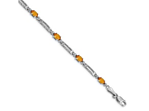 Rhodium Over 10k White Gold Diamond and Citrine Bracelet