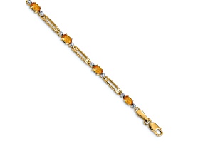 10k Yellow Gold and Rhodium Over 10k Yellow Gold Diamond and Citrine Bracelet